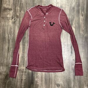 True Religion Women's Burgundy Long Sleeve Henley Top Size S